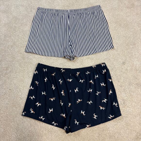 NWOT Laura Ashley Set of 2 Pajama Sleep Lounge Shorts Stripes Dogs Size XL - Picture 2 of 4